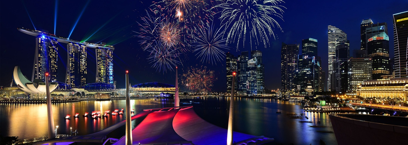 Fireworks lighting up the night sky during Singapore's National Day